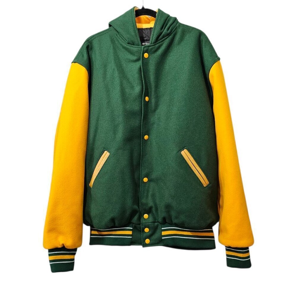 Holloway New Varsity Leather Wool Green And Yellow Hoodie Lettermans Jacket